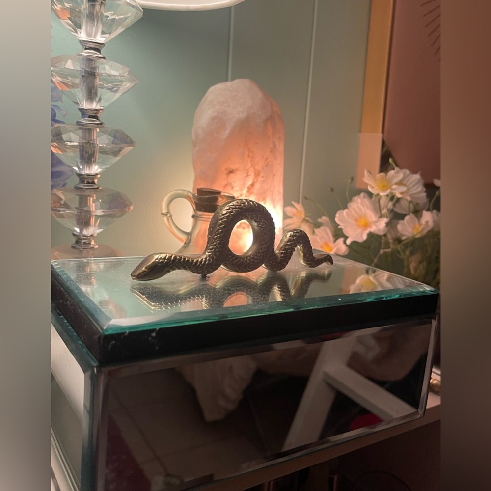 Glass Mirror Gold Snake Handle Jewelry Box
